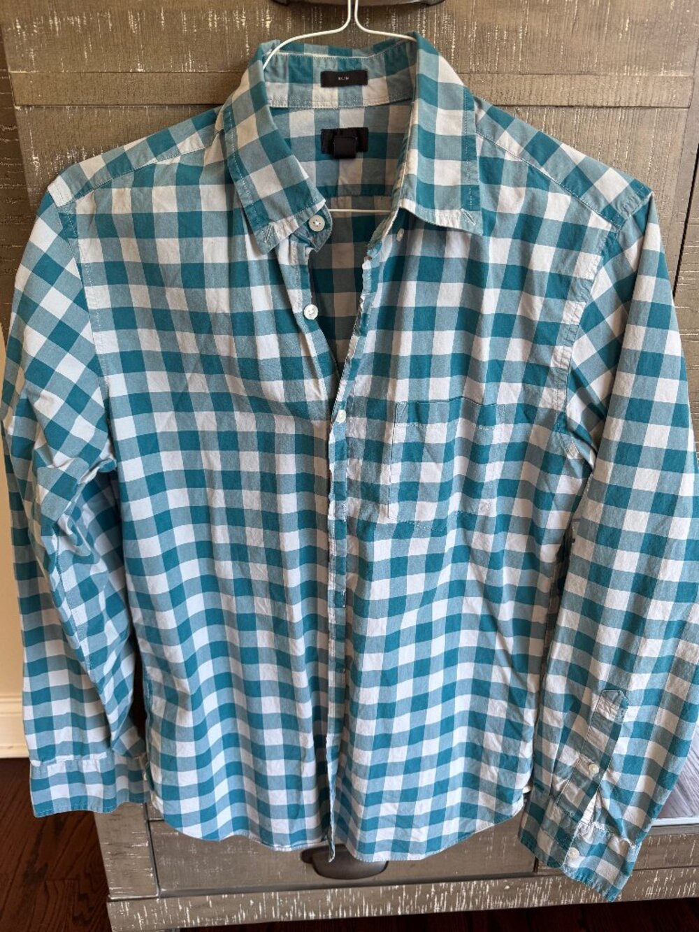 J.Crew Slim Teal White Gingham Long Sleeve Button Down Shirt M